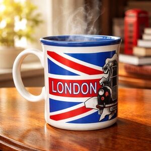 Ceramic London Unmarked Red White Blue Taxi Coffee Cup